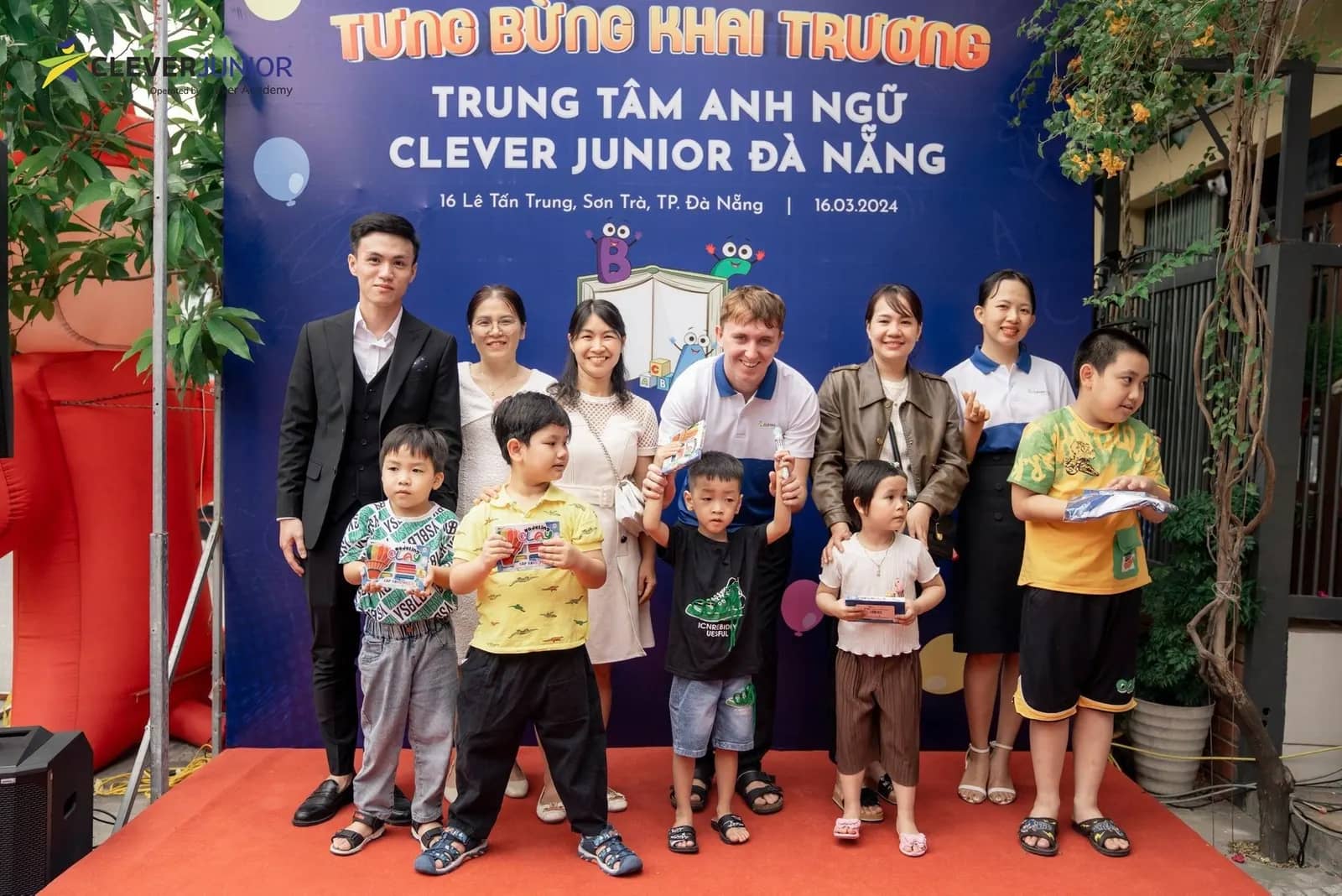Teachers, students and families at the Da Nang campus opening